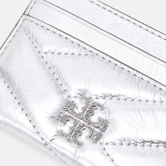 NEW | TORY BURCH Kira Chevron Quilted Metallic Pavé Card Case + Velvet Pouch - Picture 4 of 6